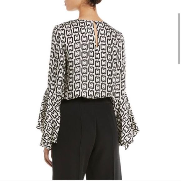 Milly Holly Bell-Sleeve Chain-Print Twill Top 12 - Picture 3 of 8